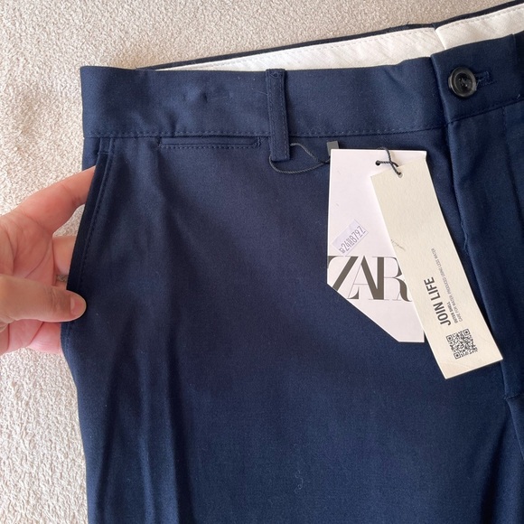NWT Zara Slim Stretch Chino Pants 32 Navy Blue - Picture 6 of 11
